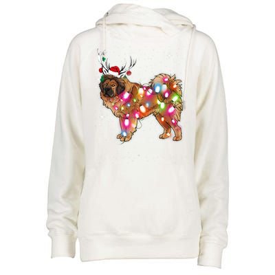 Christmas Lights Tibetan Mastiff Dog Womens Funnel Neck Pullover Hood