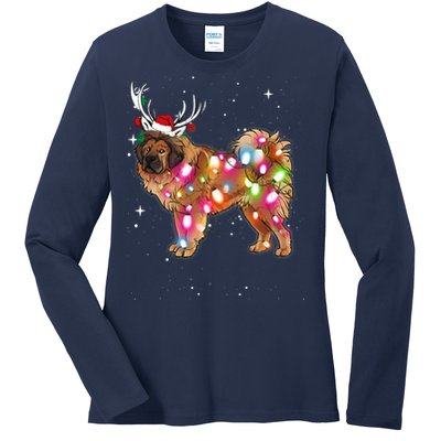 Christmas Lights Tibetan Mastiff Dog Ladies Long Sleeve Shirt