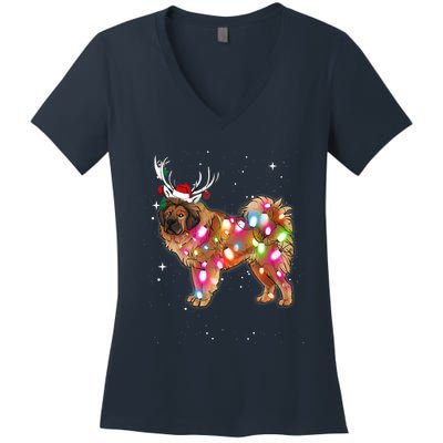 Christmas Lights Tibetan Mastiff Dog Women's V-Neck T-Shirt