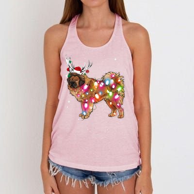 Christmas Lights Tibetan Mastiff Dog Women's Knotted Racerback Tank