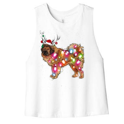 Christmas Lights Tibetan Mastiff Dog Women's Racerback Cropped Tank