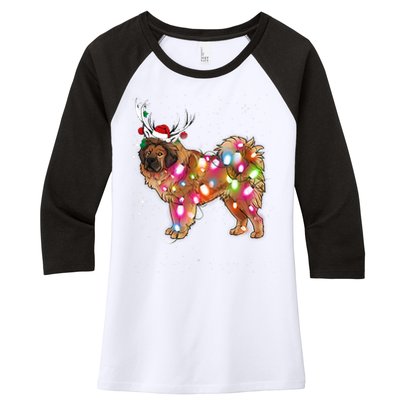 Christmas Lights Tibetan Mastiff Dog Women's Tri-Blend 3/4-Sleeve Raglan Shirt