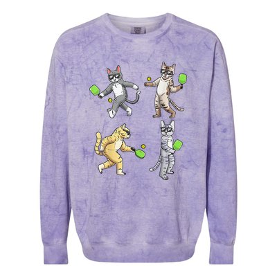 Cats Love To Play Pickleball Too Fun Player Paddle Colorblast Crewneck Sweatshirt