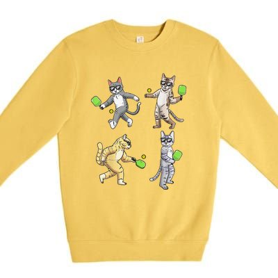 Cats Love To Play Pickleball Too Fun Player Paddle Premium Crewneck Sweatshirt