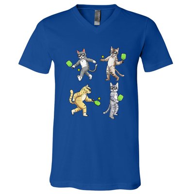 Cats Love To Play Pickleball Too Fun Player Paddle V-Neck T-Shirt