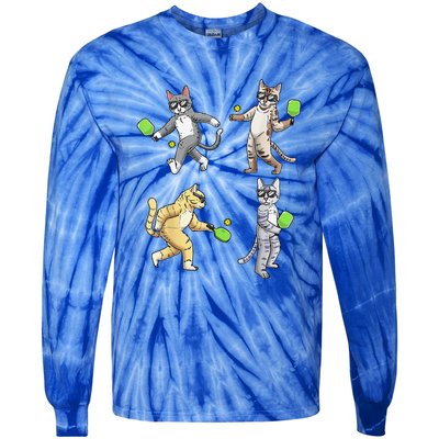 Cats Love To Play Pickleball Too Fun Player Paddle Tie-Dye Long Sleeve Shirt