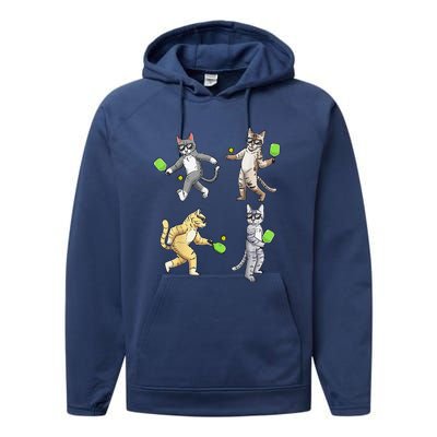 Cats Love To Play Pickleball Too Fun Player Paddle Performance Fleece Hoodie