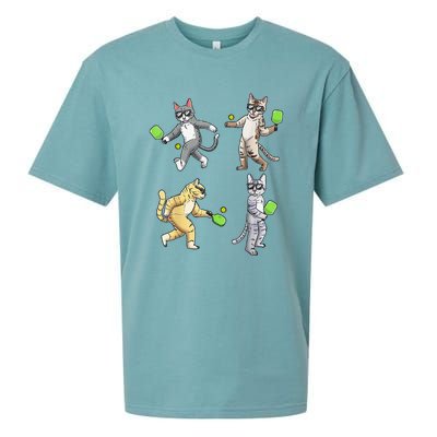 Cats Love To Play Pickleball Too Fun Player Paddle Sueded Cloud Jersey T-Shirt