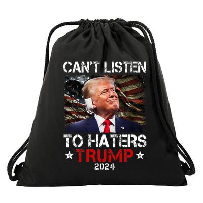 CanT Listen To Haters Trump 2024 Ear Bandage Flag Drawstring Bag
