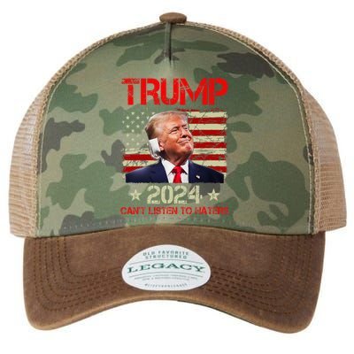 CanT Listen To Haters Trump 2024 Ear Bandage Flag Legacy Tie Dye Trucker Hat