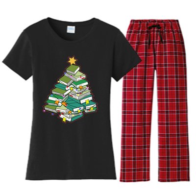 Christmas Library Tree Librarian Book Lover Xmas Women's Flannel Pajama Set