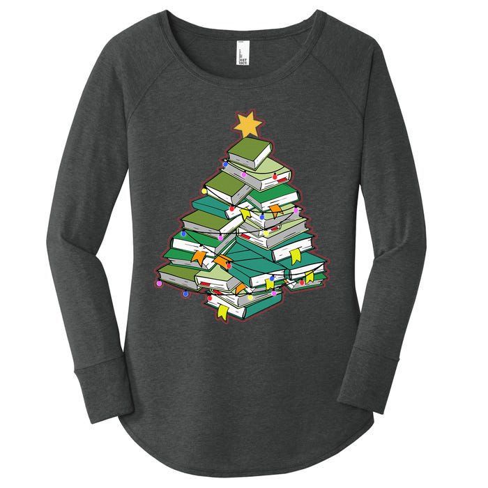 Christmas Library Tree Librarian Book Lover Xmas Women's Perfect Tri Tunic Long Sleeve Shirt