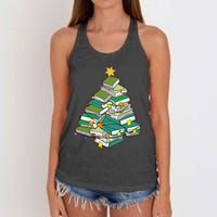 Christmas Library Tree Librarian Book Lover Xmas Women's Knotted Racerback Tank