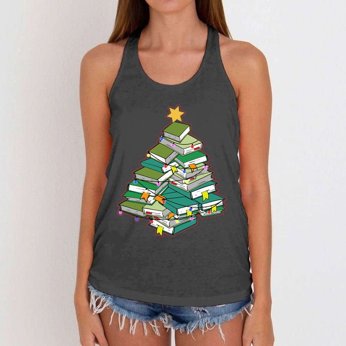 Christmas Library Tree Librarian Book Lover Xmas Women's Knotted Racerback Tank