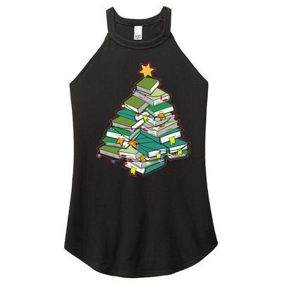 Christmas Library Tree Librarian Book Lover Xmas Women's Perfect Tri Rocker Tank