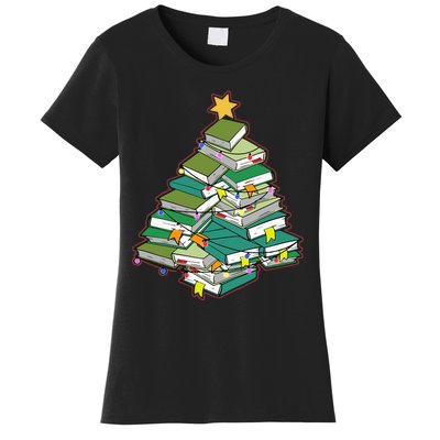 Christmas Library Tree Librarian Book Lover Xmas Women's T-Shirt