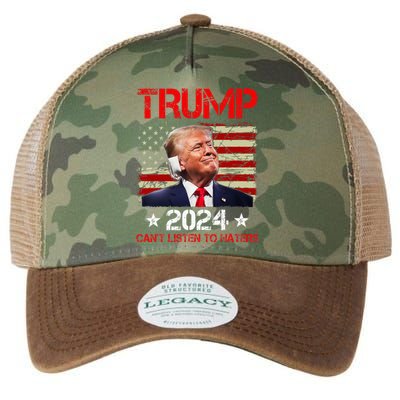 CanT Listen To Haters Trump 2024 Ear Bandage Flag Legacy Tie Dye Trucker Hat