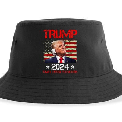 CanT Listen To Haters Trump 2024 Ear Bandage Flag Sustainable Bucket Hat