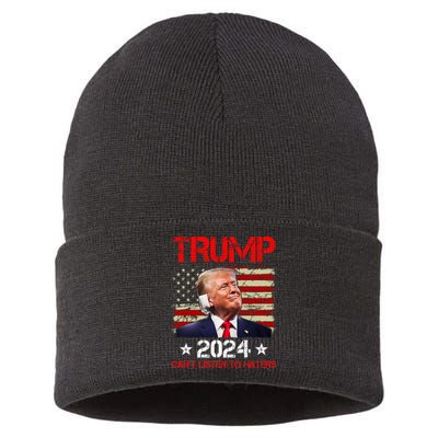 CanT Listen To Haters Trump 2024 Ear Bandage Flag Sustainable Knit Beanie