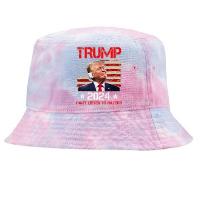 CanT Listen To Haters Trump 2024 Ear Bandage Flag Tie-Dyed Bucket Hat