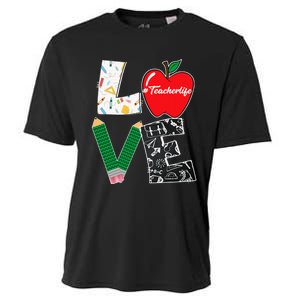 Cute Love Teaching Back to School I love Teacher Life Cooling Performance Crew T-Shirt