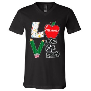 Cute Love Teaching Back to School I love Teacher Life V-Neck T-Shirt