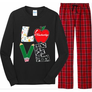 Cute Love Teaching Back to School I love Teacher Life Long Sleeve Pajama Set