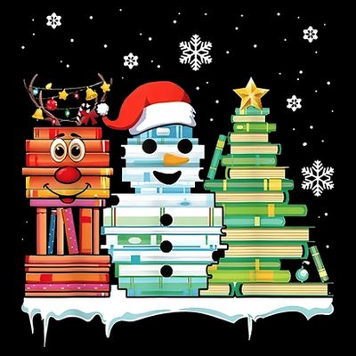 Christmas Library Tree Snoman Merry Bookmas Book Lover Xmas T-Shirt