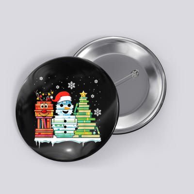 Christmas Library Tree Snoman Merry Bookmas Book Lover Xmas Button