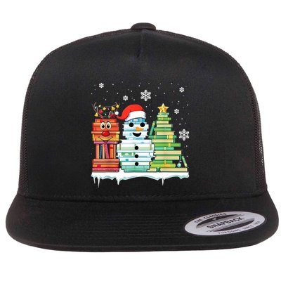 Christmas Library Tree Snoman Merry Bookmas Book Lover Xmas Flatbill Hat