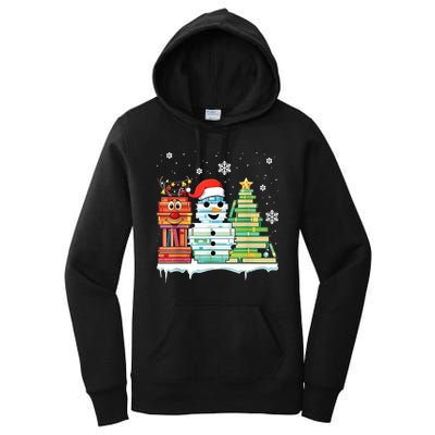 Christmas Library Tree Snoman Merry Bookmas Book Lover Xmas Women's Pullover Hoodie