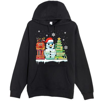 Christmas Library Tree Snoman Merry Bookmas Book Lover Xmas Premium Pullover Hoodie