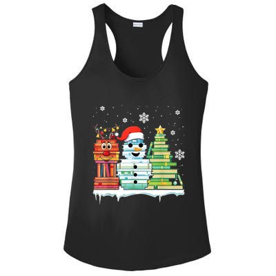 Christmas Library Tree Snoman Merry Bookmas Book Lover Xmas Ladies PosiCharge Competitor Racerback Tank