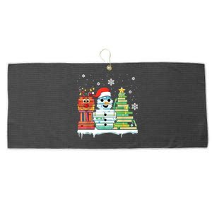 Christmas Library Tree Snoman Merry Bookmas Book Lover Xmas Large Microfiber Waffle Golf Towel