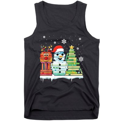 Christmas Library Tree Snoman Merry Bookmas Book Lover Xmas Tank Top