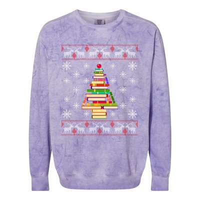 Christmas Library Tree Funny Funny Gift For Reading Book Lovers Gift Colorblast Crewneck Sweatshirt