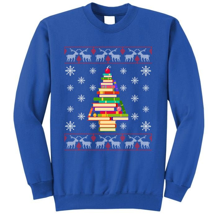 Christmas Library Tree Funny Funny Gift For Reading Book Lovers Gift Tall Sweatshirt