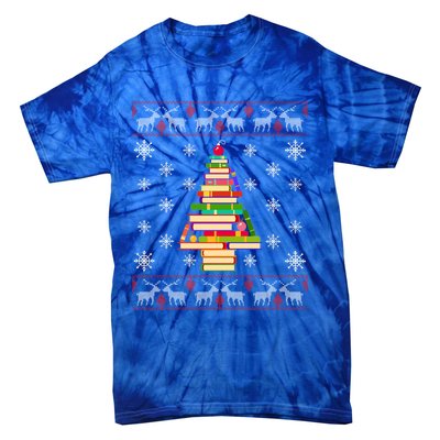 Christmas Library Tree Funny Funny Gift For Reading Book Lovers Gift Tie-Dye T-Shirt