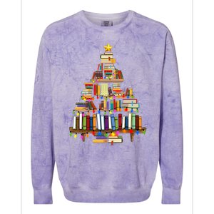 Christmas Library Tree Lights For Librarian And Book Lover Colorblast Crewneck Sweatshirt