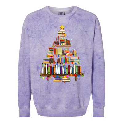 Christmas Library Tree Lights For Librarian And Book Lover Colorblast Crewneck Sweatshirt