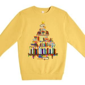 Christmas Library Tree Lights For Librarian And Book Lover Premium Crewneck Sweatshirt