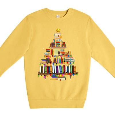 Christmas Library Tree Lights For Librarian And Book Lover Premium Crewneck Sweatshirt