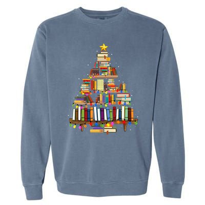 Christmas Library Tree Lights For Librarian And Book Lover Garment-Dyed Sweatshirt