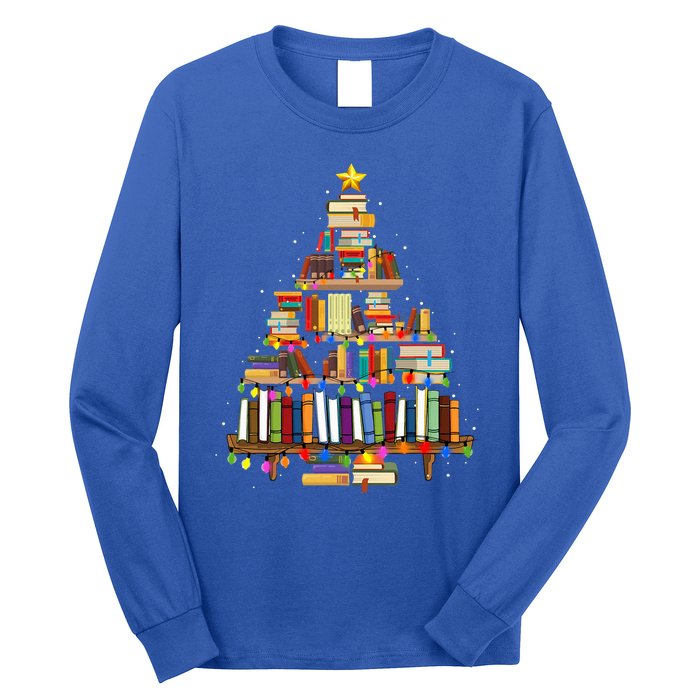 Christmas Library Tree Lights For Librarian And Book Lover Long Sleeve Shirt