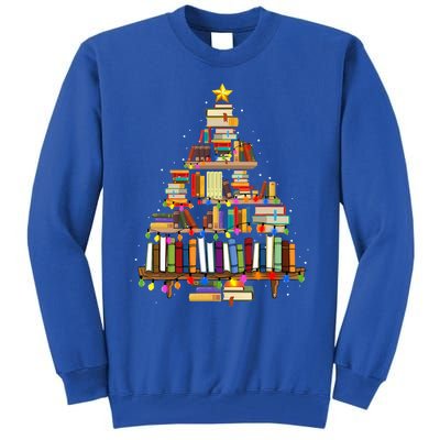 Christmas Library Tree Lights For Librarian And Book Lover Tall Sweatshirt