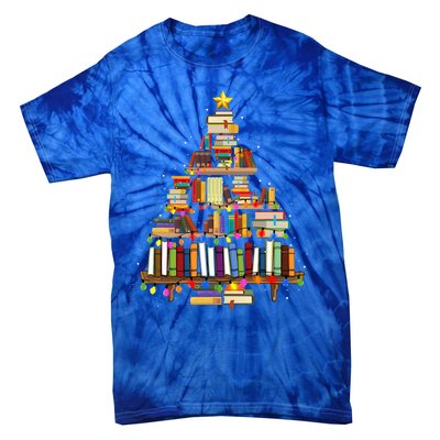 Christmas Library Tree Lights For Librarian And Book Lover Tie-Dye T-Shirt