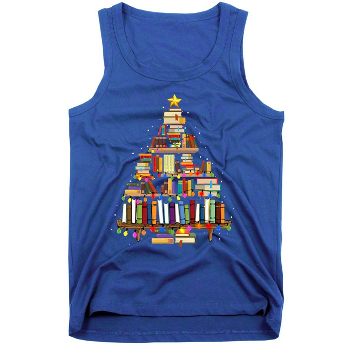 Christmas Library Tree Lights For Librarian And Book Lover Tank Top