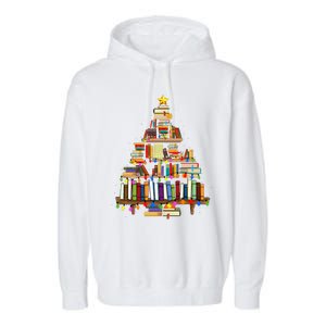 Christmas Library Tree Lights For Librarian And Book Lover Garment-Dyed Fleece Hoodie