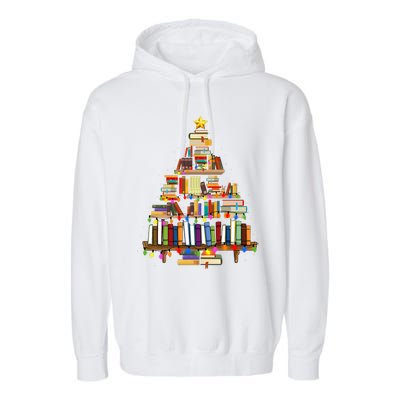 Christmas Library Tree Lights For Librarian And Book Lover Garment-Dyed Fleece Hoodie