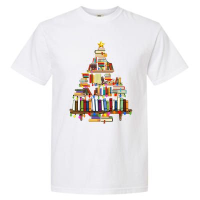 Christmas Library Tree Lights For Librarian And Book Lover Garment-Dyed Heavyweight T-Shirt